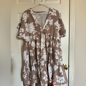Source Unknown Brown and White Floral Dress